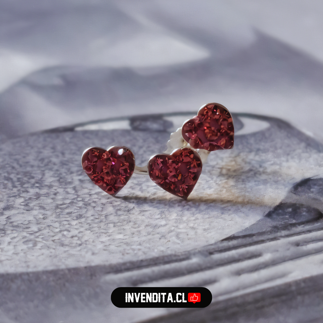 Aros de plata 925 trío corazón strass rosa