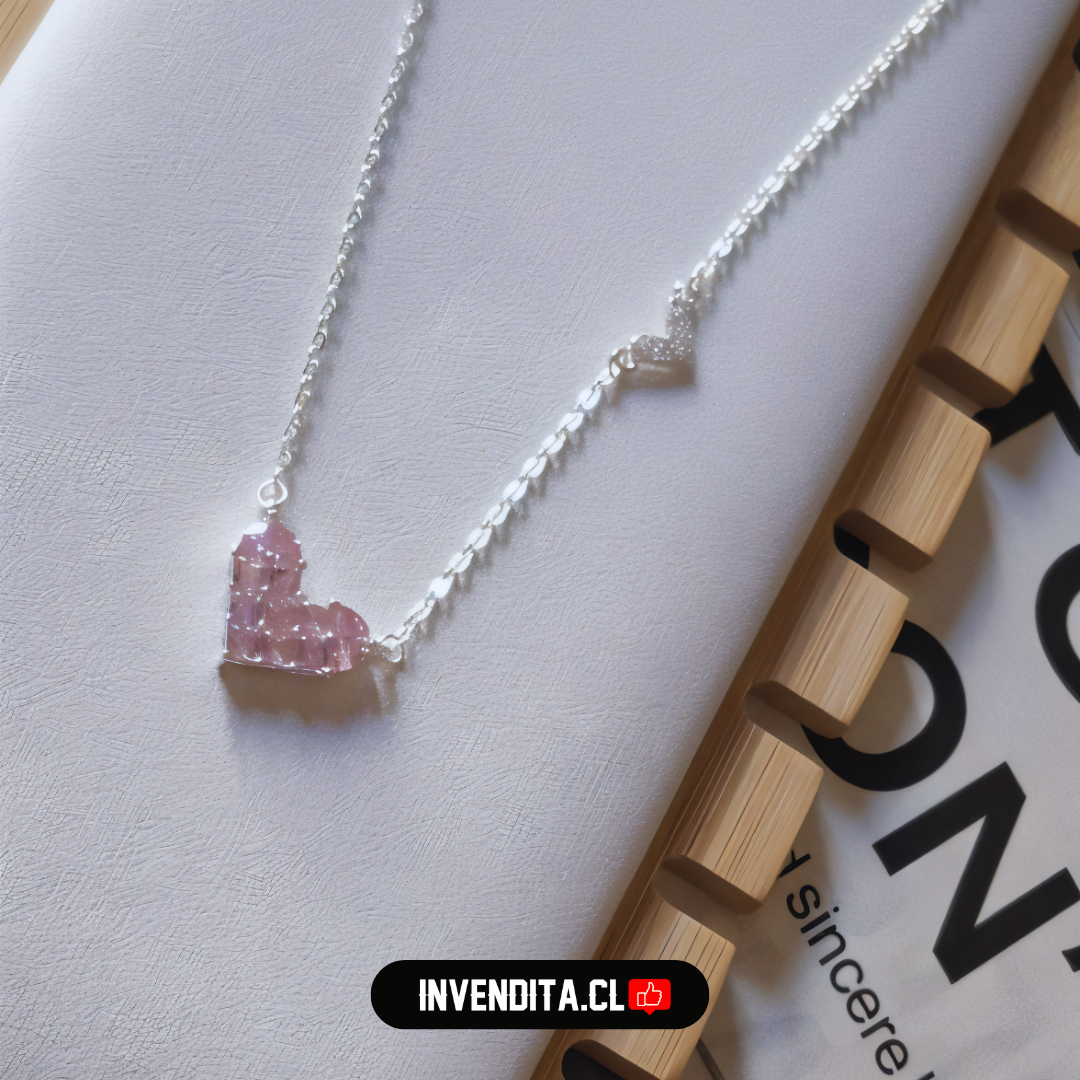 Collar de plata 925 corazón rosa Francia con circones