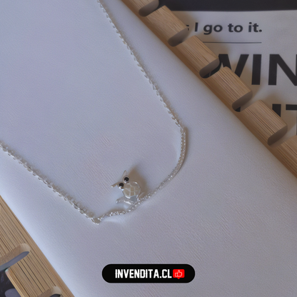 Collar de plata 925 búho en una rama con circones