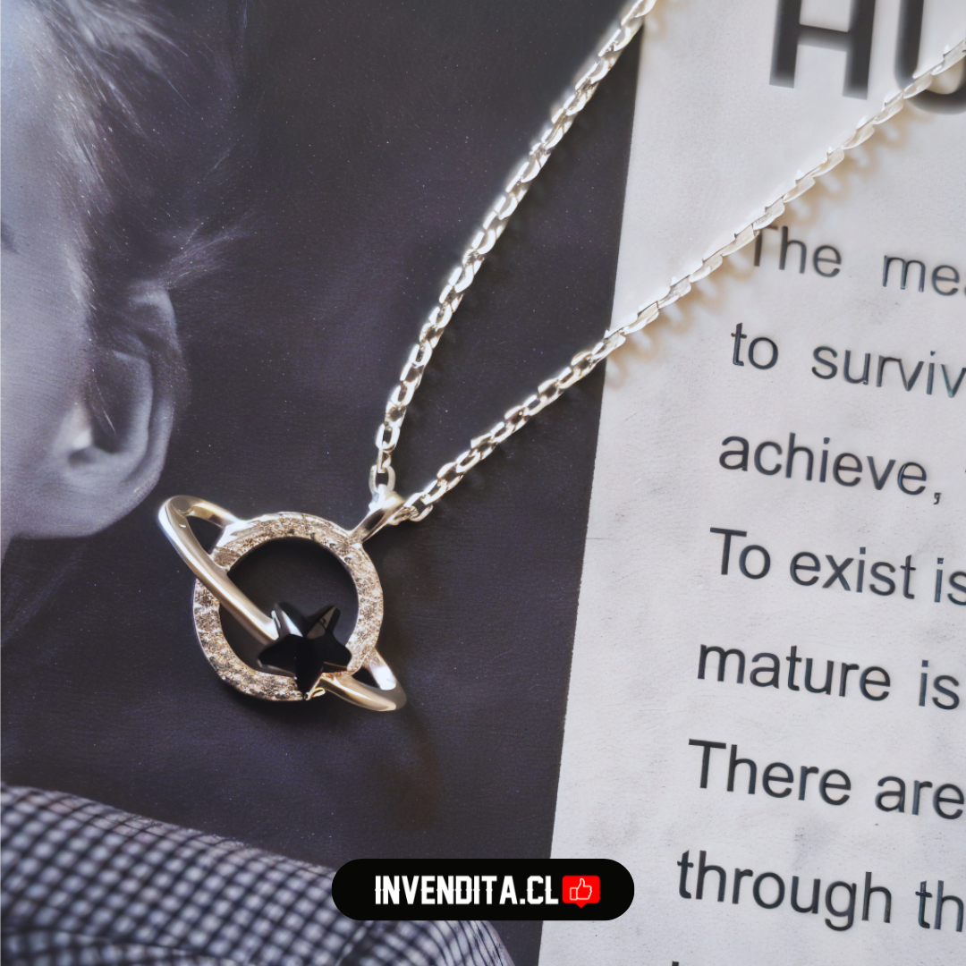 Collar de plata 925 diseño planeta con estrella y circones