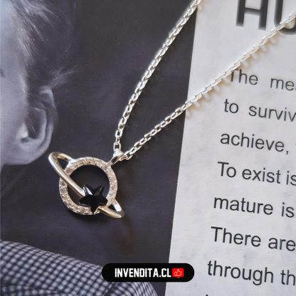 Collar de plata 925 diseño planeta con estrella y circones