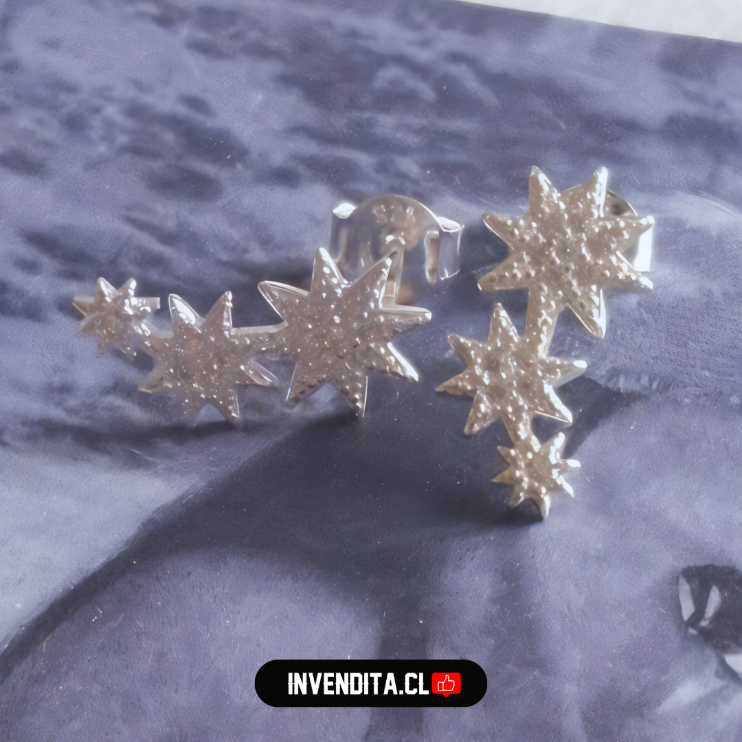 Aros de plata 925 tres estrellas con micro circones