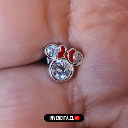 Aros de plata 925 diseño Minnie Mouse con circones y listón esmaltado