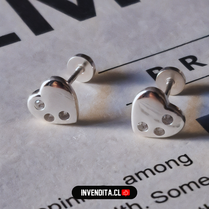 Aros de plata 925 para niños con tope corazón con detalles