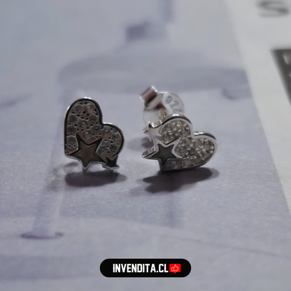 Aros de plata 925 corazón aplicación de Ópalo en estrella