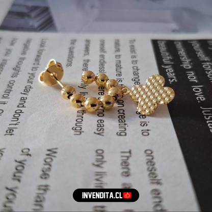 Aros enchapados en oro estilo argollas de esferas con placas de trébol