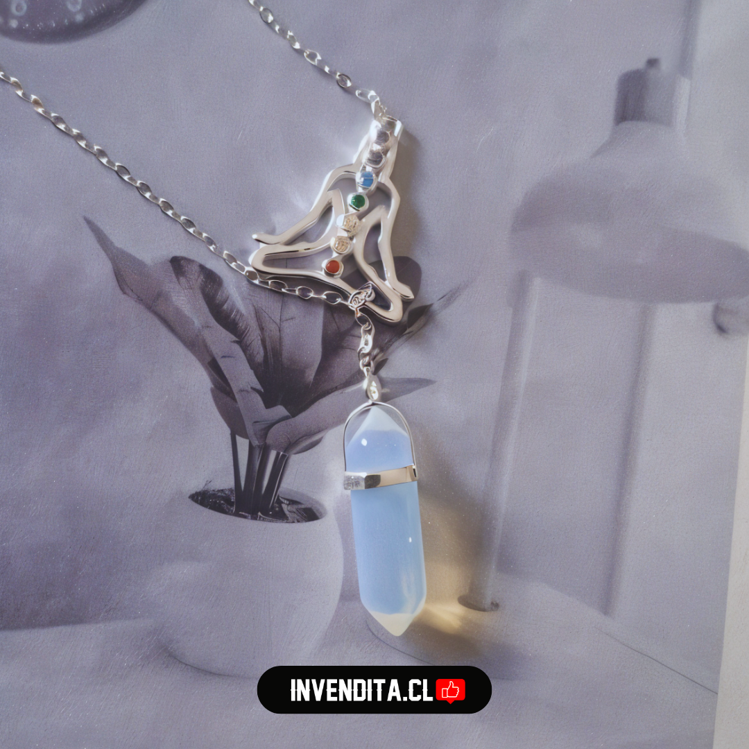 Collar de plata 925 diseño posición de loto 7 chakras con piedra luna
