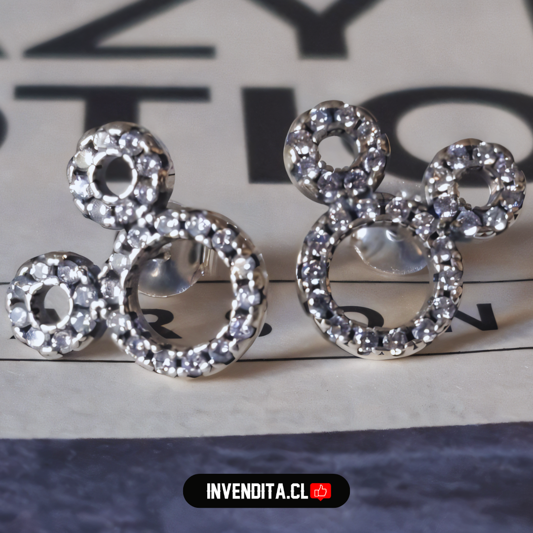 Aros de plata 925 estilo Mickey Mouse con circones