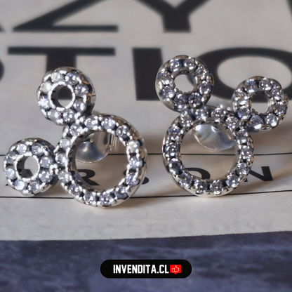 Aros de plata 925 estilo Mickey Mouse con circones