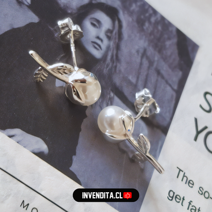 Aros de Plata 925 estilo flor con perla
