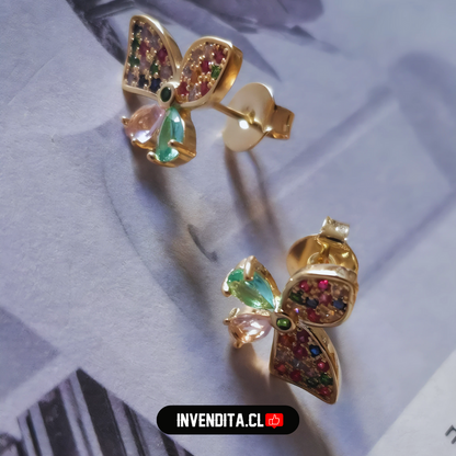 Aros de plata 925 mariposa de colores enchapada en oro