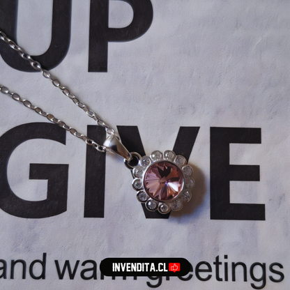 Collar de plata 925 diseño flor con cristal rosa Swarovski Elements