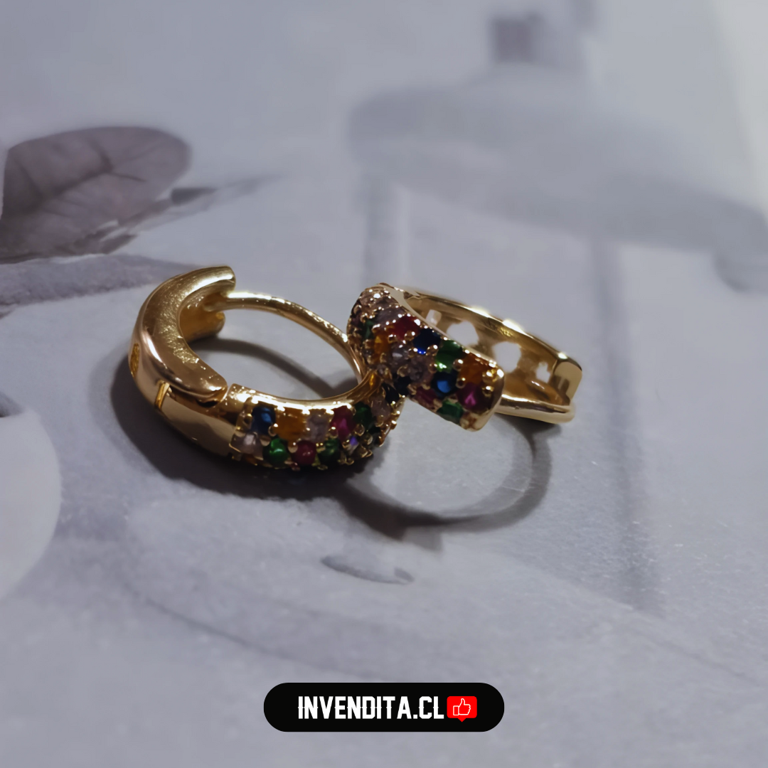 Aros enchapados en oro argollas con circones de colores