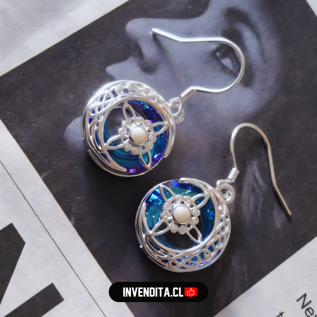 Aros de plata 925 nudo de brujas con piedra luna y cristal Swarovski