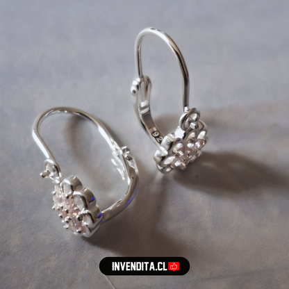 Aros de plata 925 estilo gancho con flor rosa
