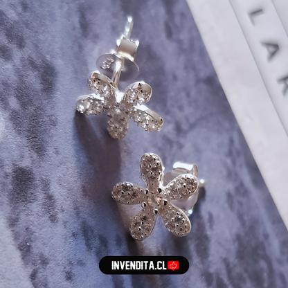 Aros de plata 925 flores con circones varios