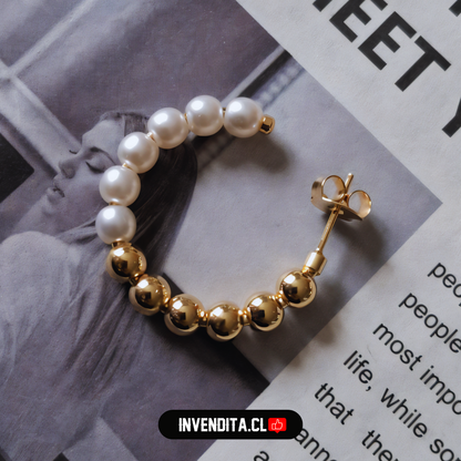 Aros enchapados en oro argollas esferas lisas con perlas de imitación