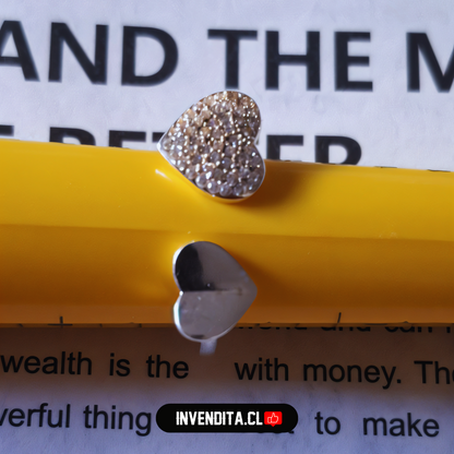 Anillo de plata 925 modelo abierto de puntas corazón de placa y microcircones