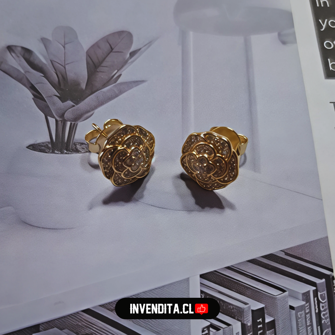 Aros enchapados en oro diseño rosa con circones