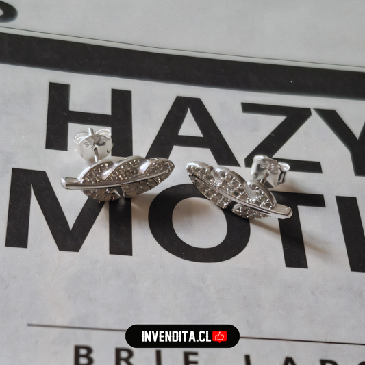 Aros de plata 925 diseño hoja con micro circones