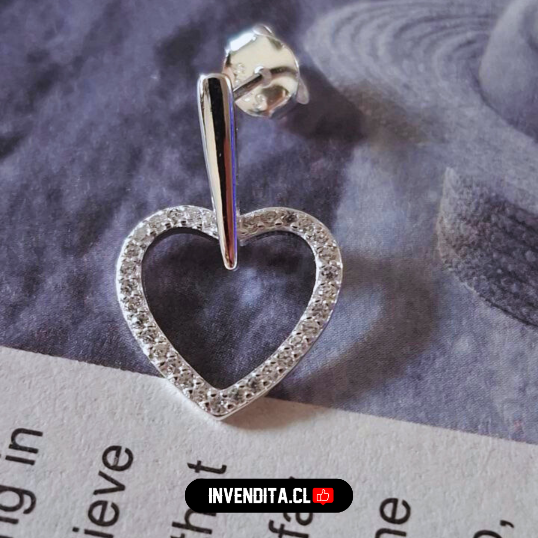 Aros de plata 925 diseño varita con figura de corazón