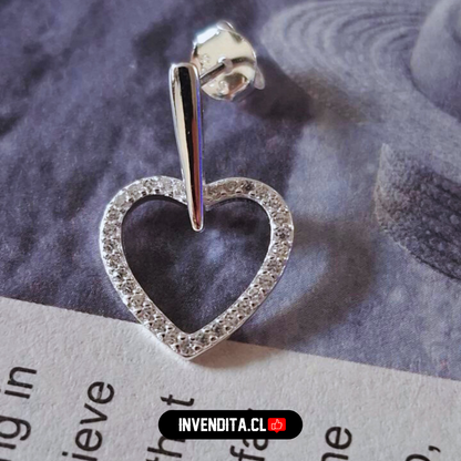 Aros de plata 925 diseño varita con figura de corazón