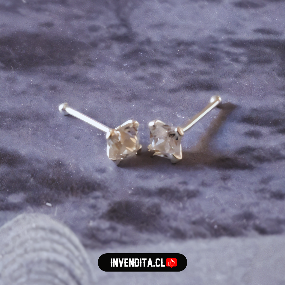 Aros de plata 925 piercing circón cuadrado