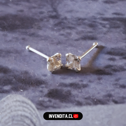 Aros de plata 925 piercing circón cuadrado