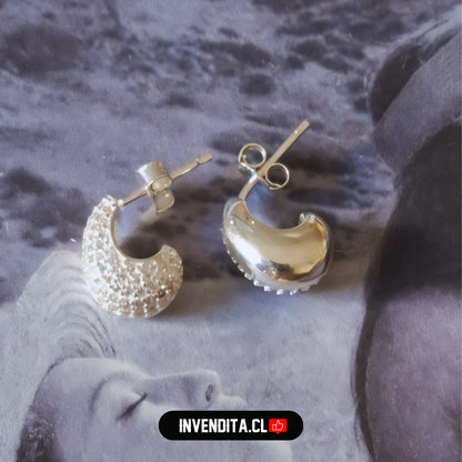 Aros de plata 925 estilo bote mitad strass mitad satinada