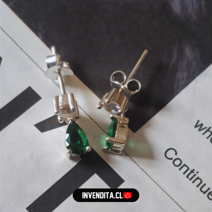 Aros de plata 925 gota con circón color esmeralda