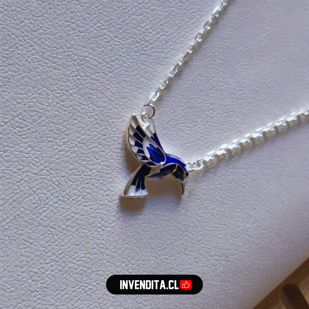 Collar de plata 925 colibrí azul eléctrico