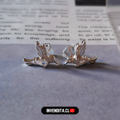 Aros de plata 925 colibrí con circones