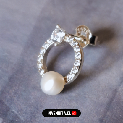 Aros de Plata 925 circulo con circones y perla