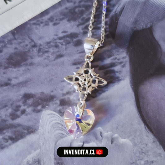 Collar de Plata 925 nudo de brujas con corazón cristal hecho con Swarovski