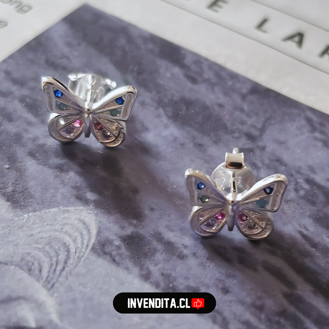 Aros de plata 925 Mariposas con circones de colores