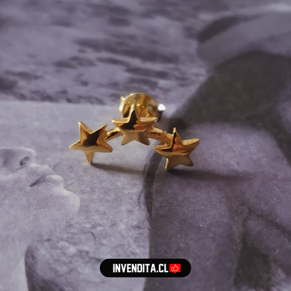 Aros de plata 925 trío de estrellas bañadas en oro