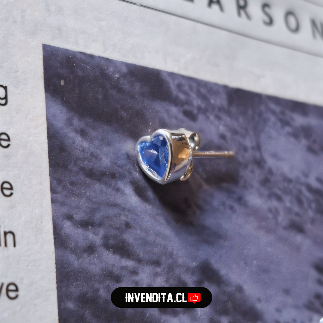 Aros de plata 925 circón corazón celeste