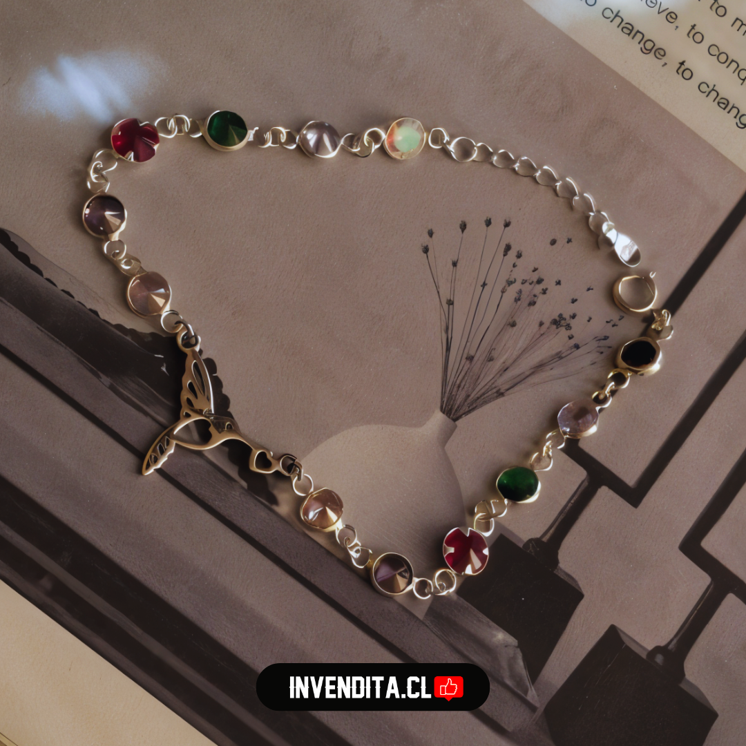 Pulsera de plata 925 diseño colibrí con botones de circones de colores