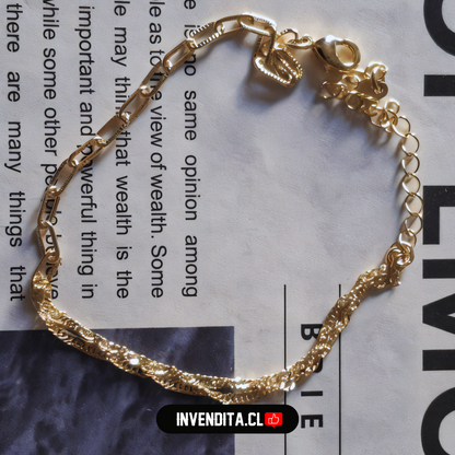 Pulsera enchapada en oro doble cadena eslabones biselados