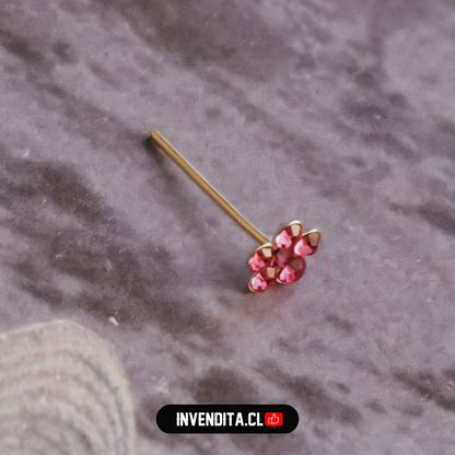 Aros de plata 925 piercing flor con circones rosas