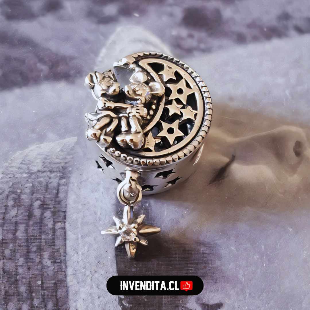 Charm estilo pandora Mickey & Minnie en la luna