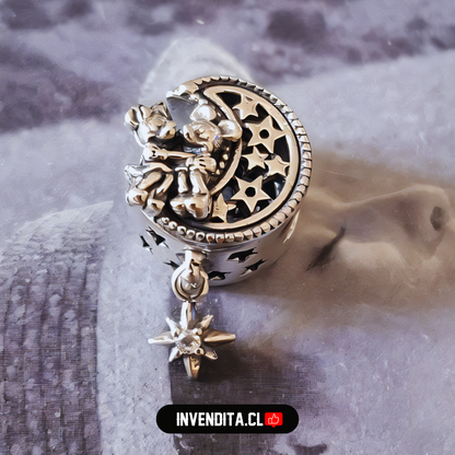 Charm estilo pandora Mickey & Minnie en la luna