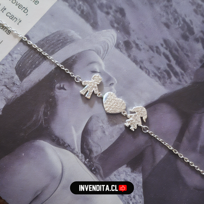 Pulsera de plata 925 figuras y placa corazón con circones