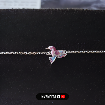 Pulsera de plata 925 colibrí esmaltado dos colores