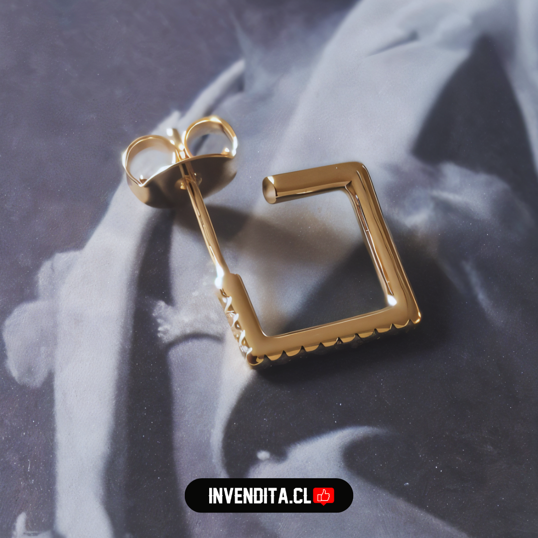 Aros enchapados en oro argollas cuadradas con circones medias