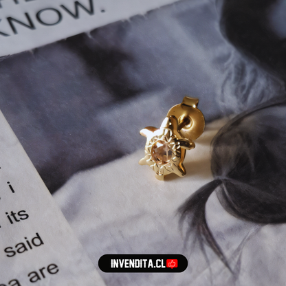 Aros enchapados en oro tortuga con circón rosa