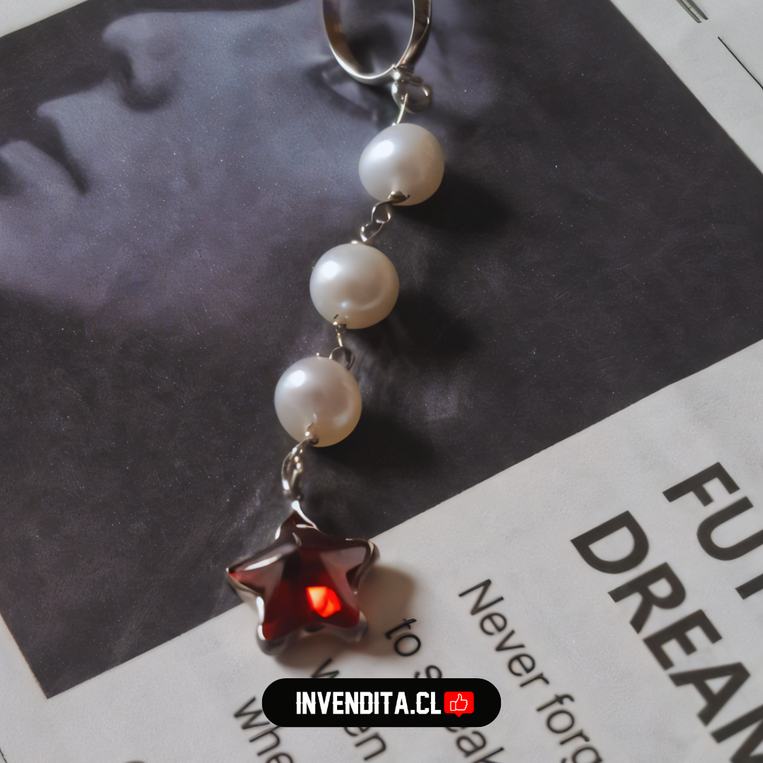 Aros de plata 925 perlas con estrella roja