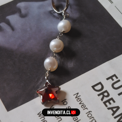 Aros de plata 925 perlas con estrella roja