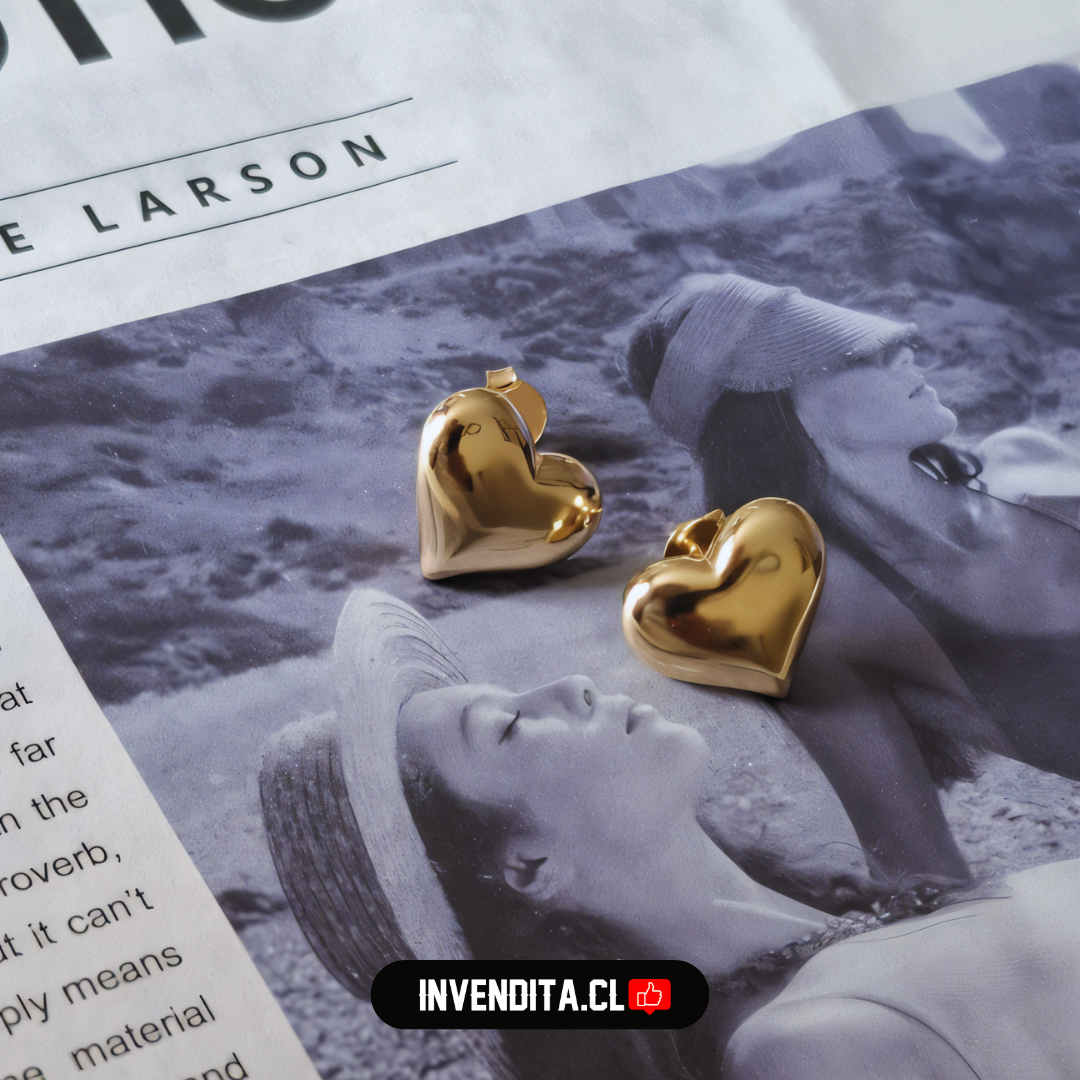 Aros enchapados en oro diseño corazón liso medio