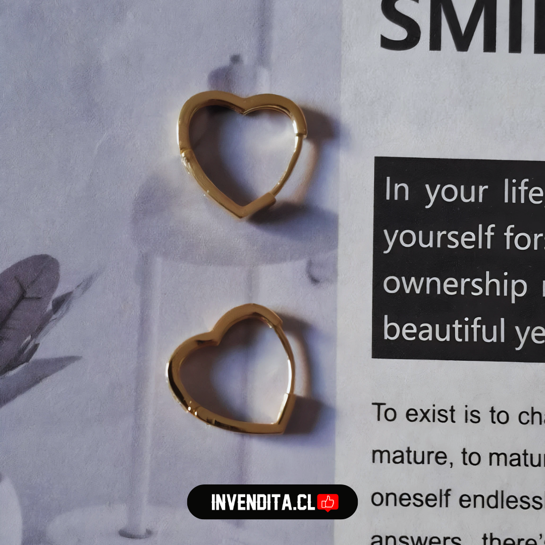 Aros enchapados en oro argollas corazón con banda de circones